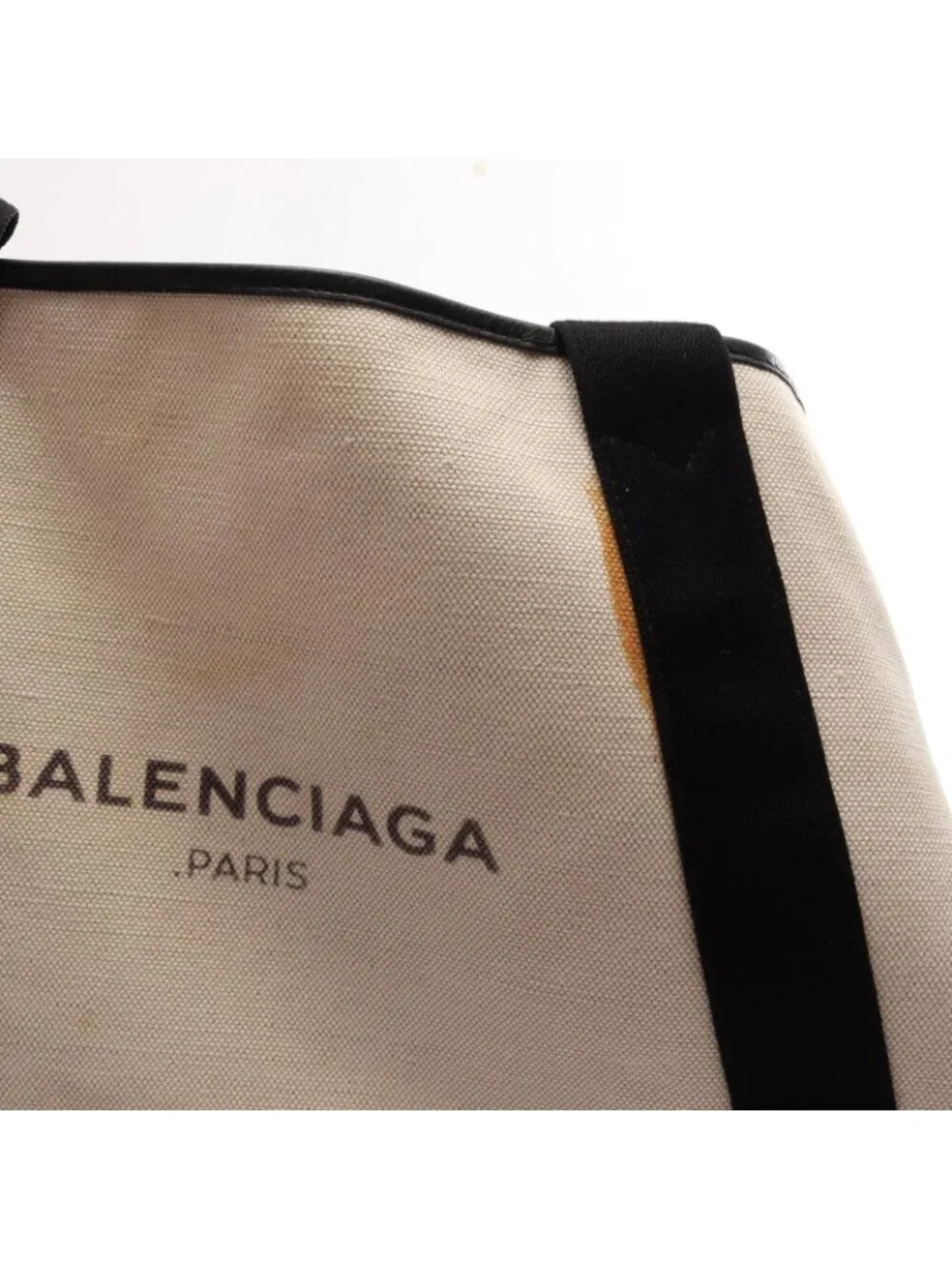 Balenciaga Tote Bag Navy Cabas M Black Natural Canvas Leather